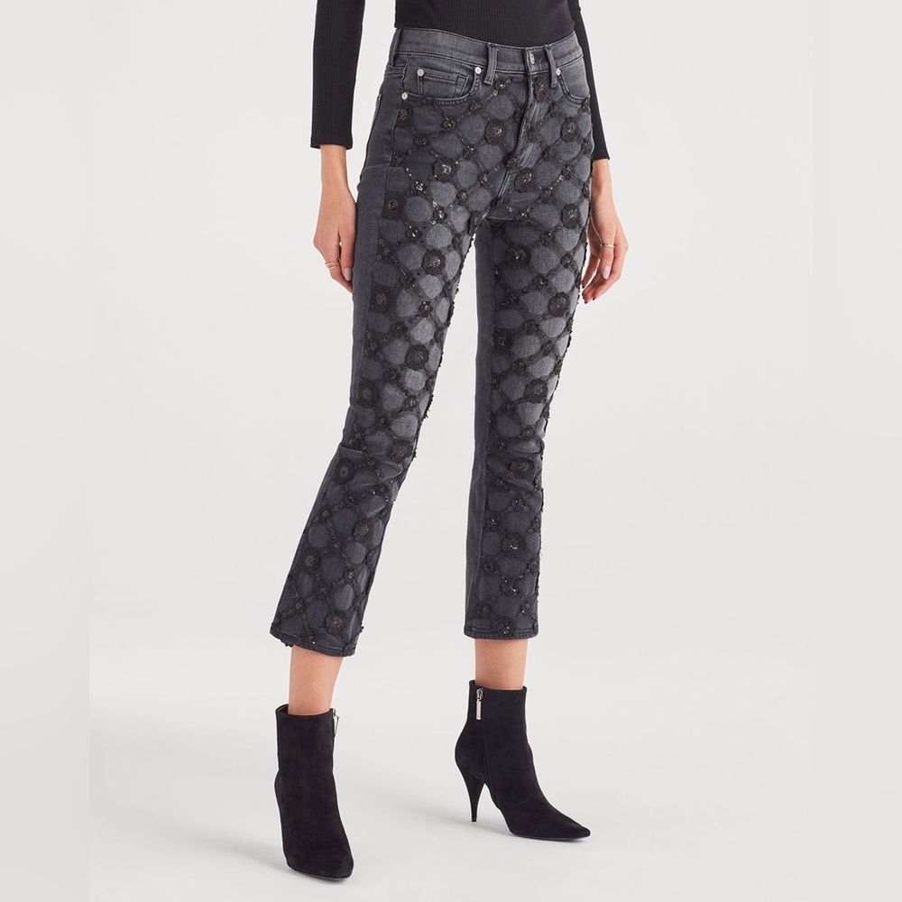 For All Mankind - Black Wash Floral & Sequin Applique High Waist Jeans 32